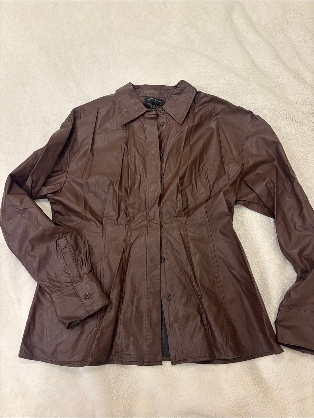Banana Republic sz m medium Chocolate Brown faux Leather Button-Front shirt